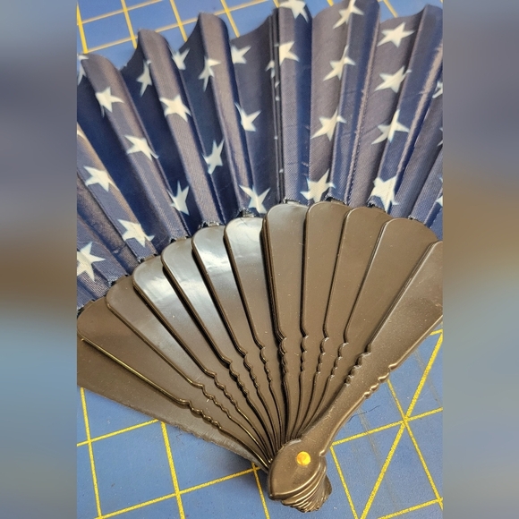 Patriotic Hand Fan Star Blue Fold Out Hand Fan 9 X 17 - Picture 2 of 4